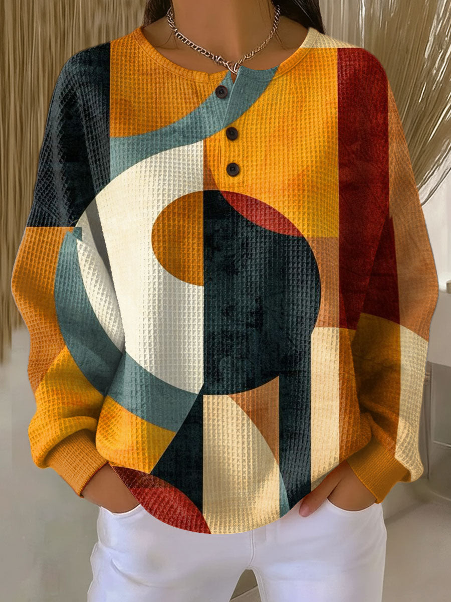 Lærke™ - Waffle Sweater with Geometric Pattern