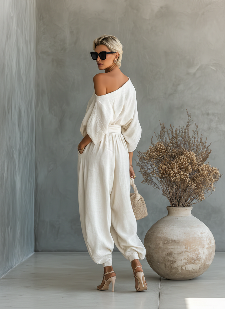 Linen Set Off-Shoulder Trousers