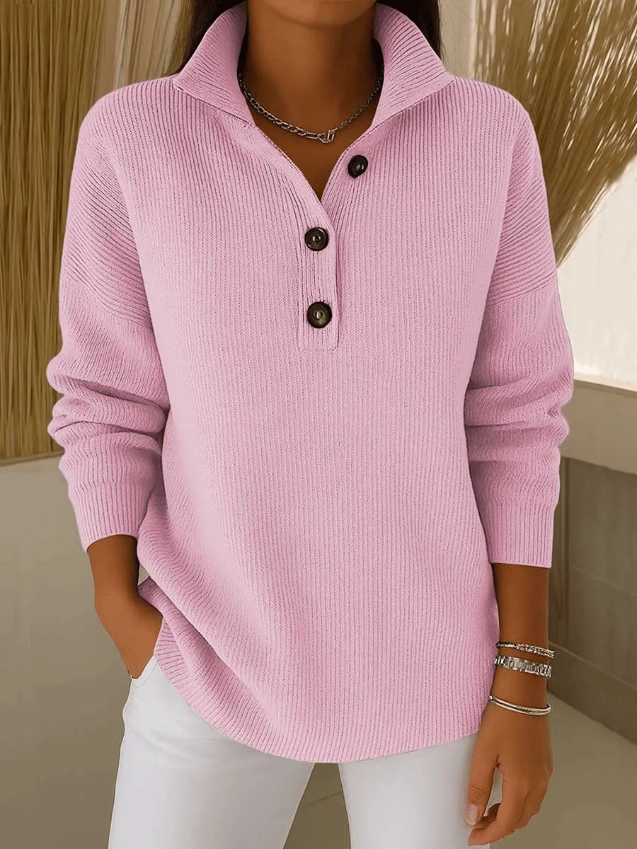 Phoebe | Ribbed Collar Button Sweater
