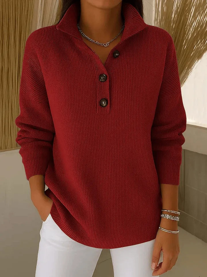 Phoebe | Ribbed Collar Button Sweater