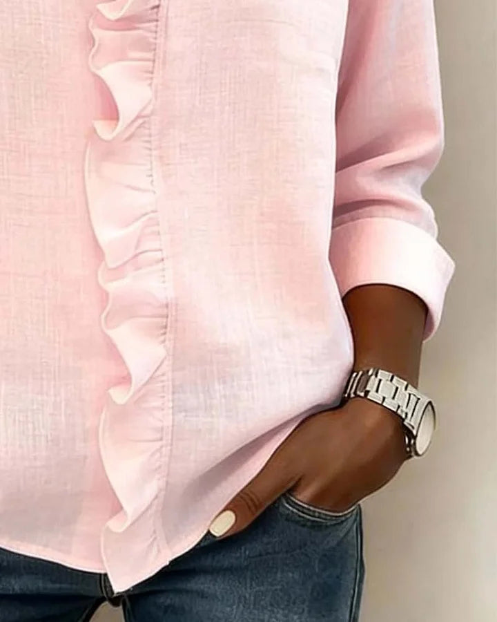 Sadie | Blouse with Ruffles, V-Neck and Long Sleeves