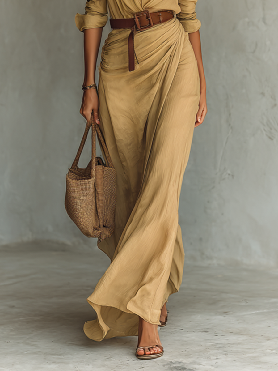 Maxi Dress Lapel Collar Long Sleeve