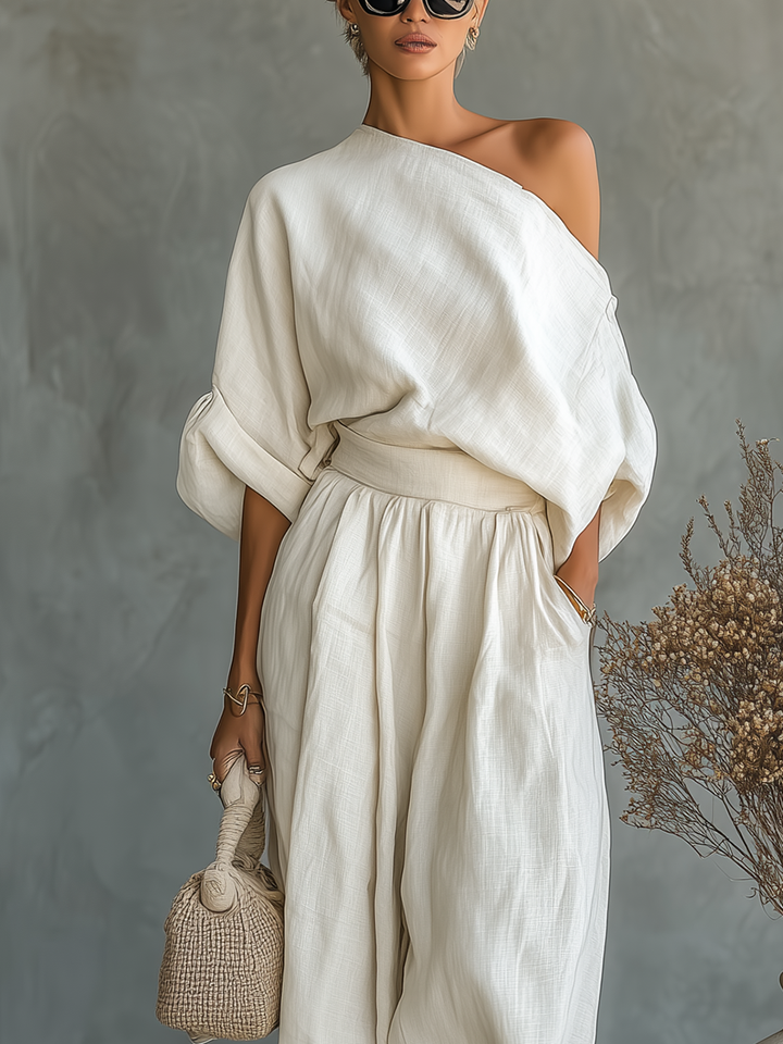 Linen Set Off-Shoulder Trousers