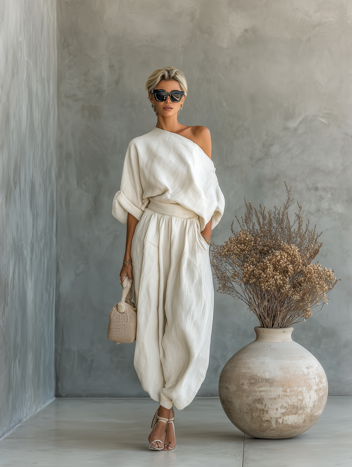 Linen Set Off-Shoulder Trousers