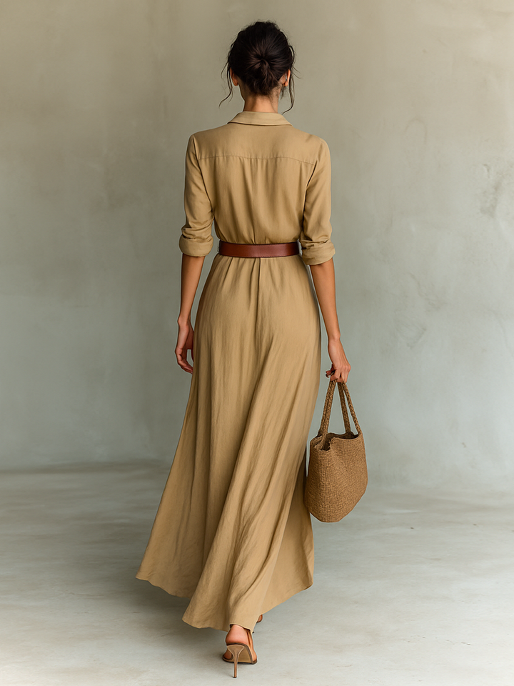 Maxi Dress Lapel Collar Long Sleeve